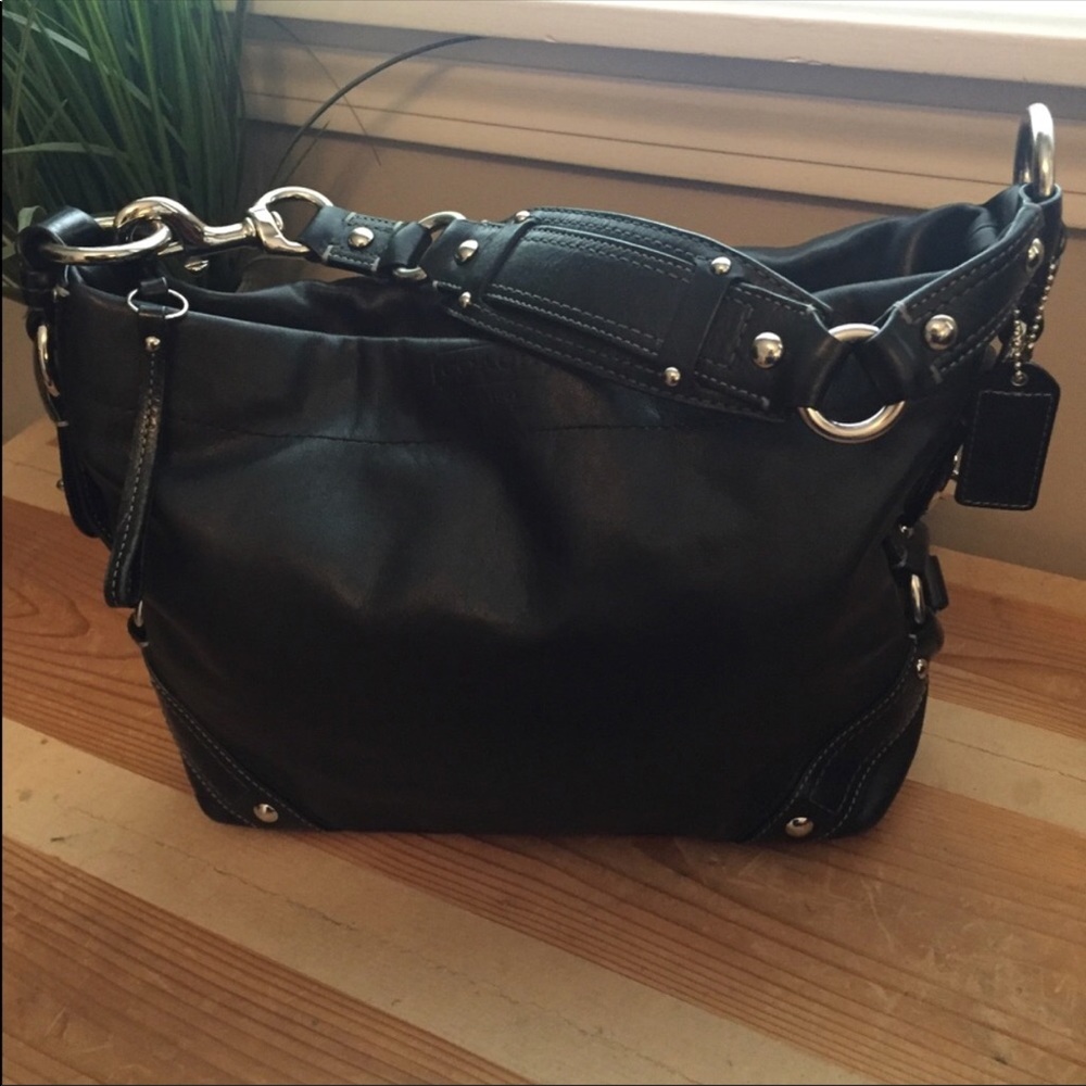 Coach Carly Black Leather Hobo Bag